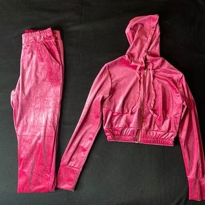 Velvet Pink Crop Zip-Up Jacket and Joggers Set